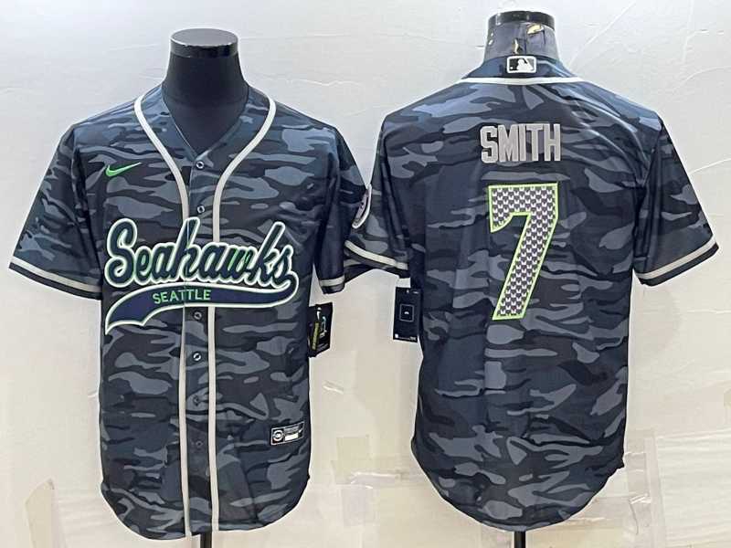 Men%27s Seattle Seahawks #7 Geno Smith Grey Camo With Patch Cool Base Stitched Baseball Jersey